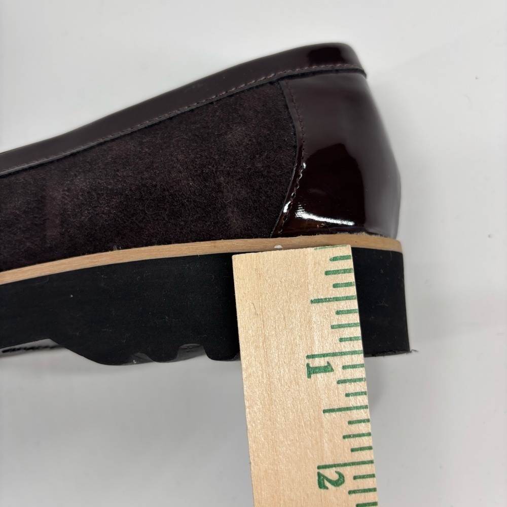 Donald Pliner Clio loafers brown suede patent leather 6.5 chunky heel 90s - Picture 11 of 12